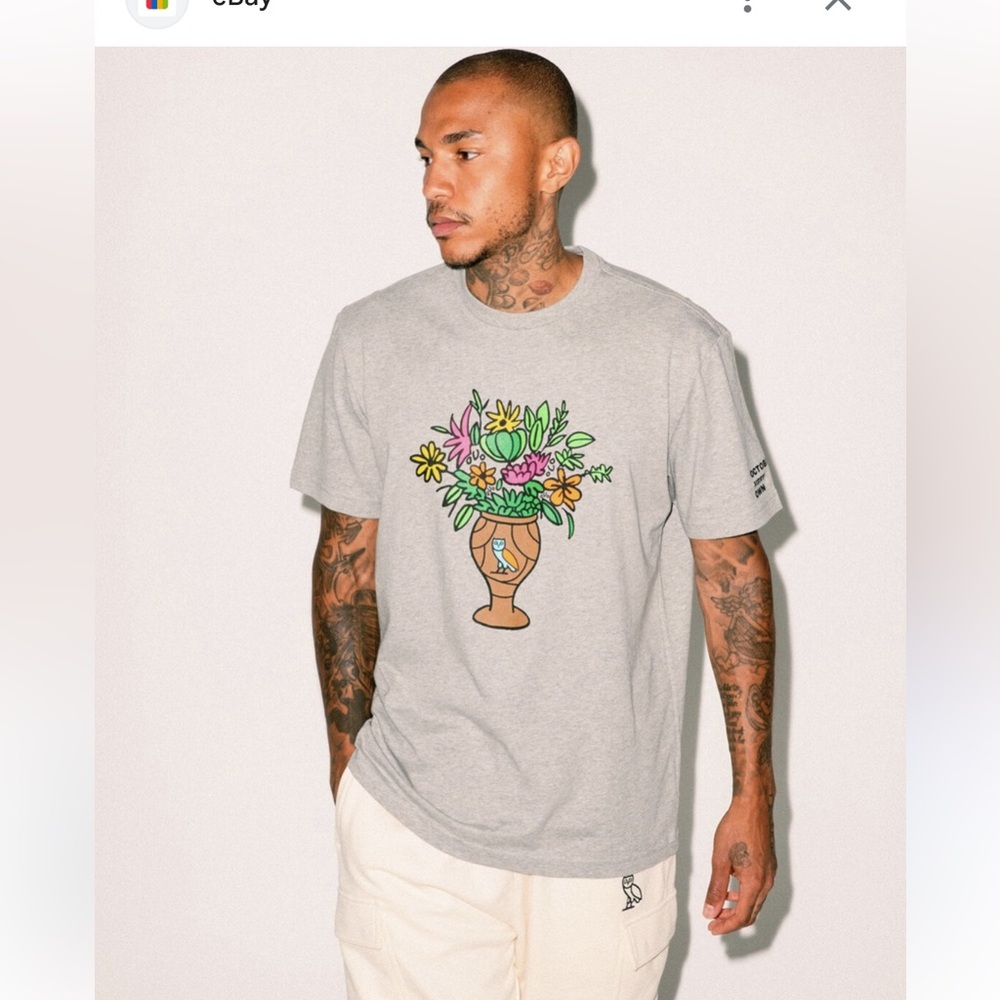 Men’s white t-shirt OVO large floral vase BNWT